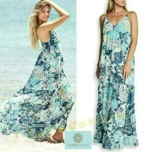 NWT DEBBIE KATZ Talulah Boho Flowy Floral Print Cotton Cover-up Maxi Dress